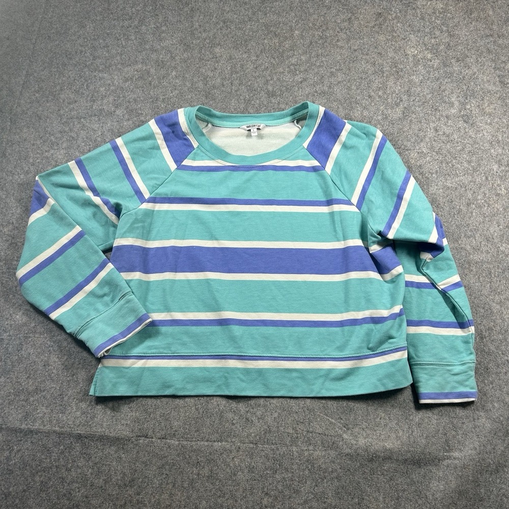 Wildfox Sweatshirt Womens Large Blue Striped Cropped Top Cotton Blend